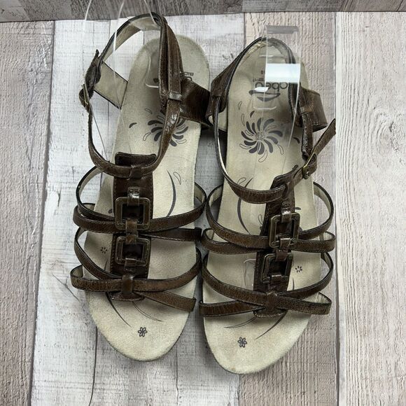 Abeo Biosystem Women's Strappy Sandal Leather Ankle Strap Buckle Brown Size 10 - Picture 5 of 15